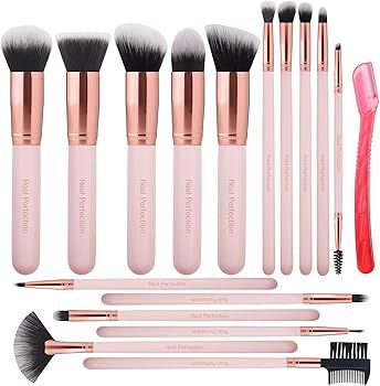 Real Perfection 16pcs Makeup Brushes Set with 1 Eyebrow Razor Premium Synthetic Foundation Blendi... | Amazon (US)