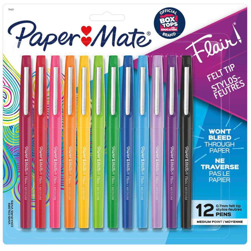 Paper Mate Flair Felt Tip Pens, Medium Point (0.7mm), Assorted Colors, 12 Count | Oriental Trading Company