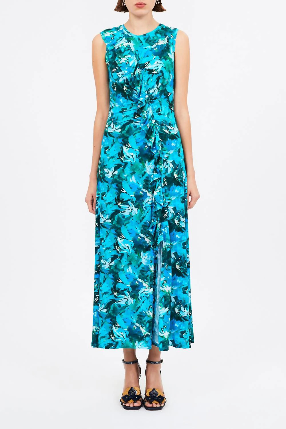 Elise Ruffled Printed Jersey Maxi Dress In Azul | Shop Simon