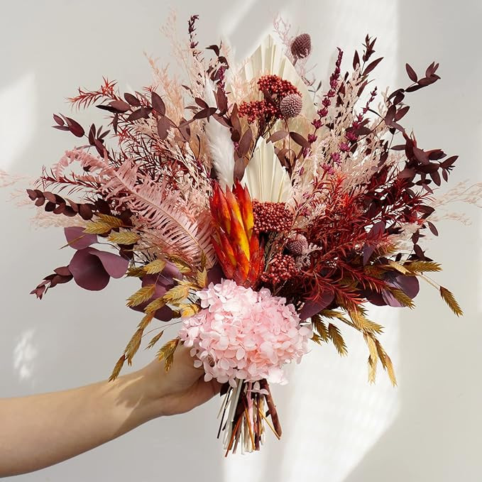 Natural Dried Flower Bouquet |17" Fall Flower Arrangements with Dried Pampas & Preserved Eucalypt... | Amazon (US)