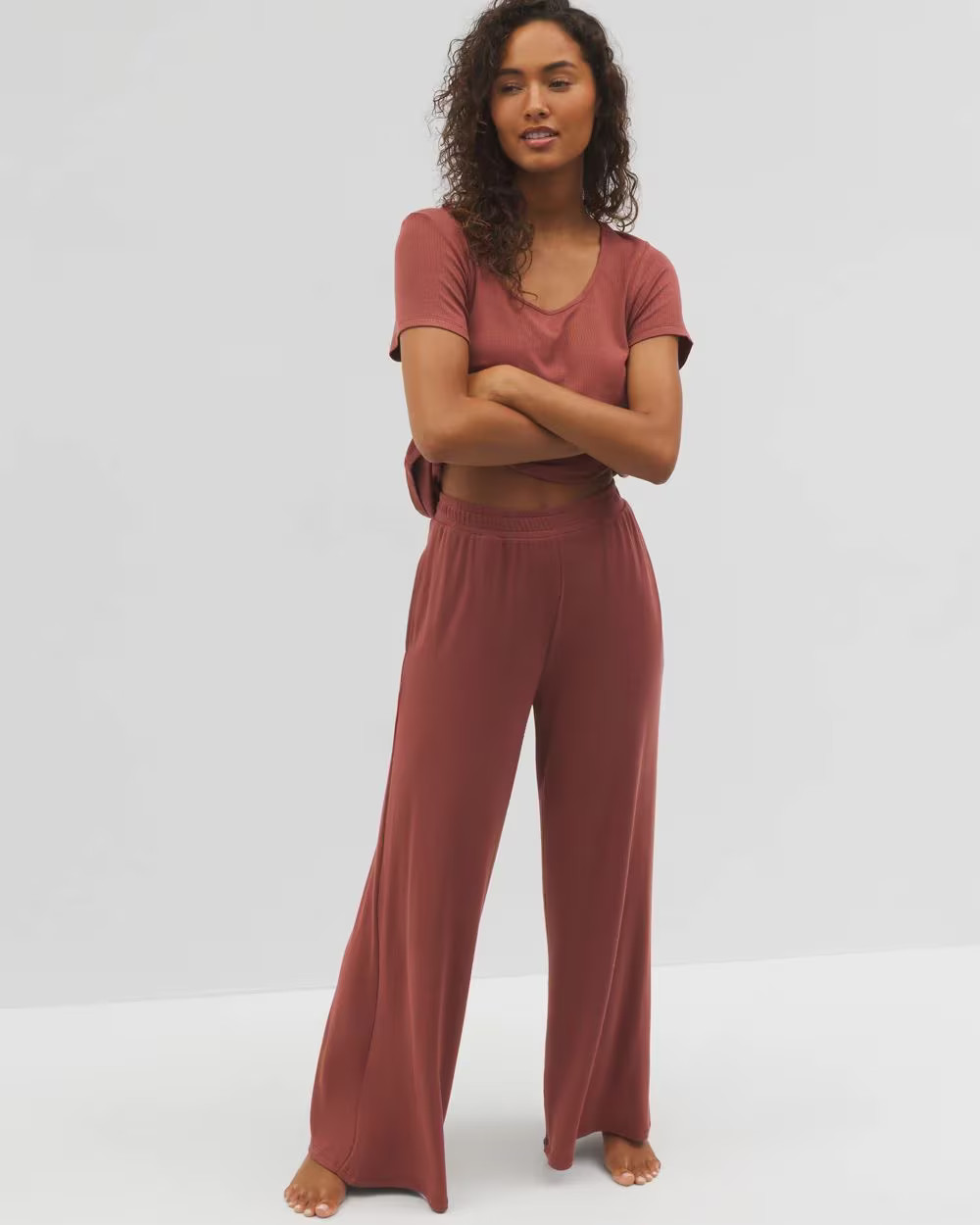 Lightweight Rib Knit Wide Leg Pajama Pants | Soma | SOMA