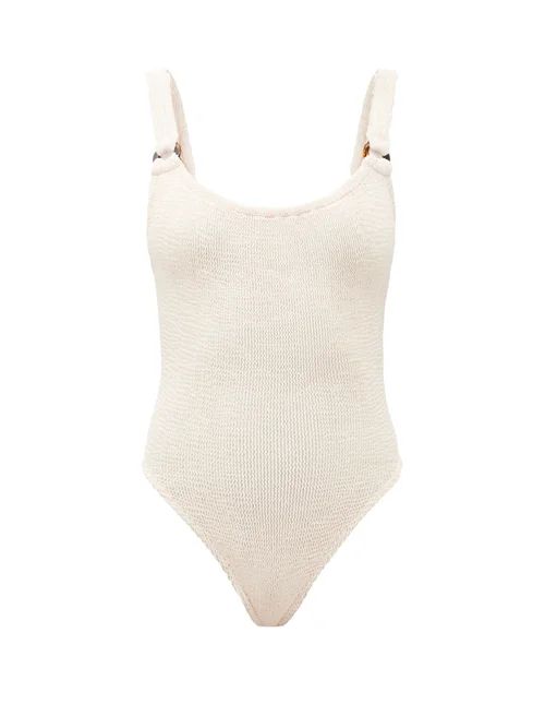 Hunza G - Domino Scoop-neck Crinkle-knit Swimsuit - Womens - Ivory | Matches (US)