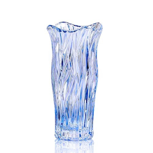 Glass Vase for Flowers, Blue Clear Glass Vases for Centerpieces, Crystal Vase for Home Table Flower Decor 9.1 inches Tall | Amazon (US)