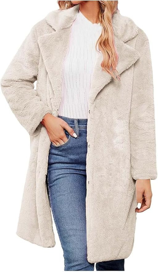 Womens Oversized Fuzzy Fleece Long Coats Fashion Cardigan Lapel Jackets Faux Fur Shaggy Warm Wint... | Amazon (US)