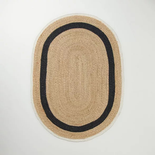 Oval 5' x 7' Bold Stripe Braided Jute Area Rug Black/Tan/Cream - Hearth & Hand™ with Magnolia | Target