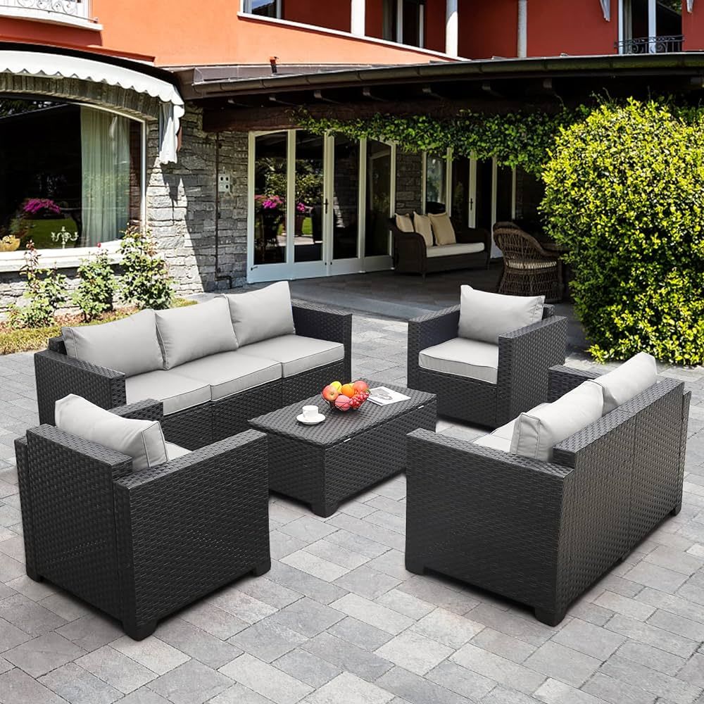 Rattaner 5-Piece Patio Furniture Sofa Set Outdoor Wicker Sectional Couch with Storage Table No-Sl... | Amazon (US)