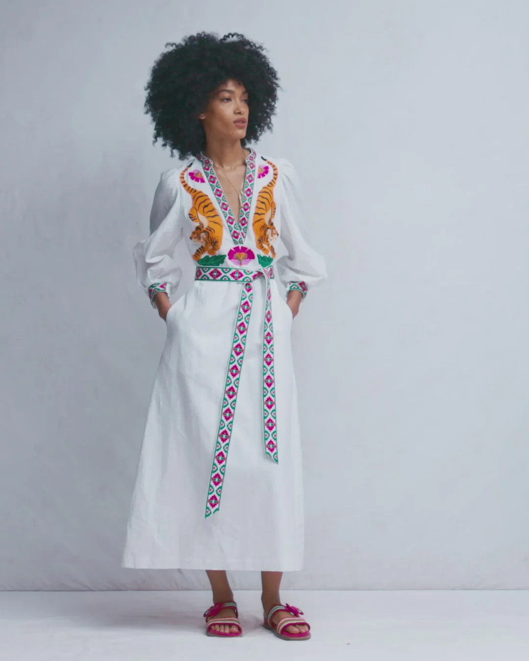 Octavia Linen Blend Dress-Tiger Embroidery | Boden (US)