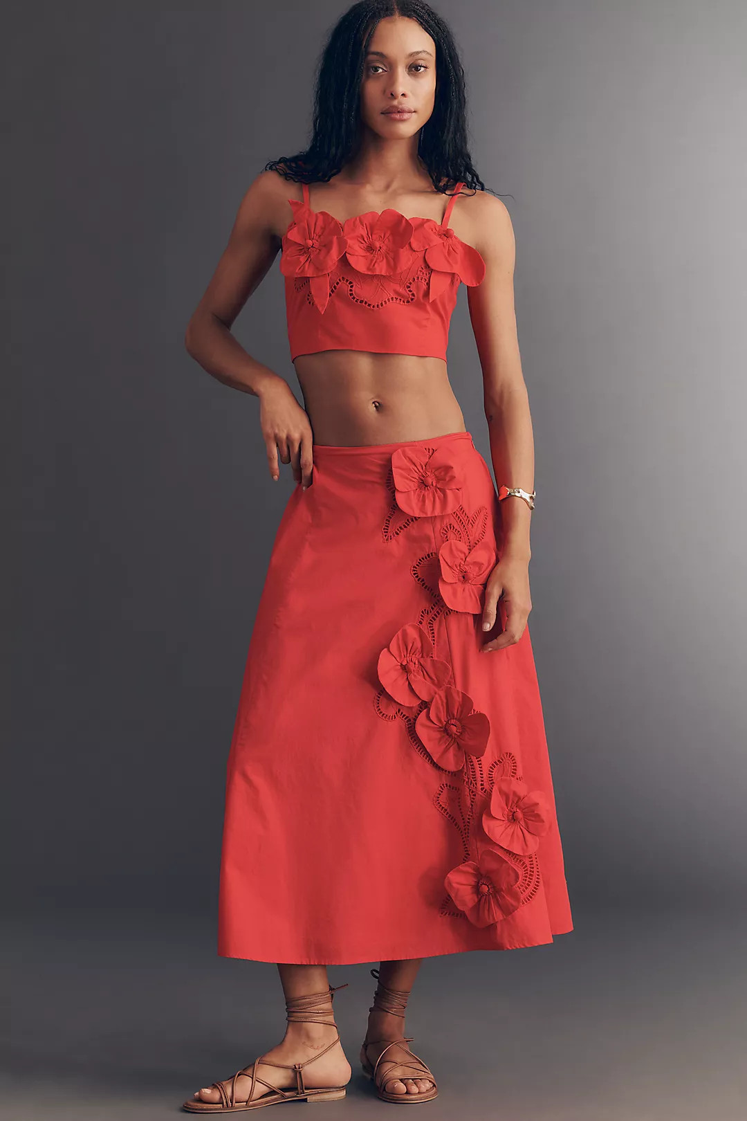 Maeve 100% Cotton Floral Appliqu\u00e9 Midi Skirt | Anthropologie (US)