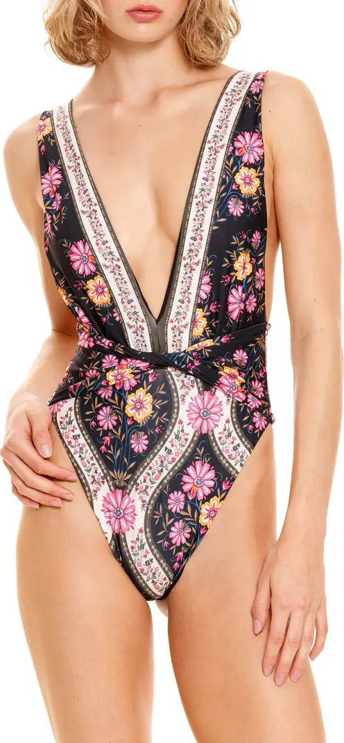 Agua Bendita Ellis Aguja Belted Floral One-Piece Swimsuit | Nordstrom | Nordstrom
