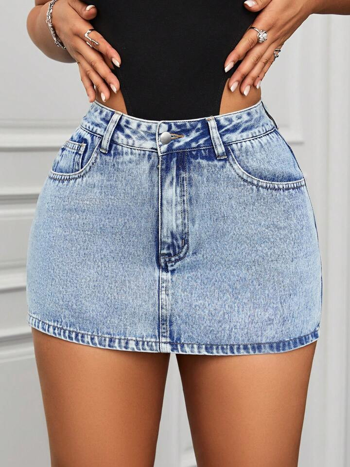 SHEIN ICON Washed Mini Denim Skorts | SHEIN