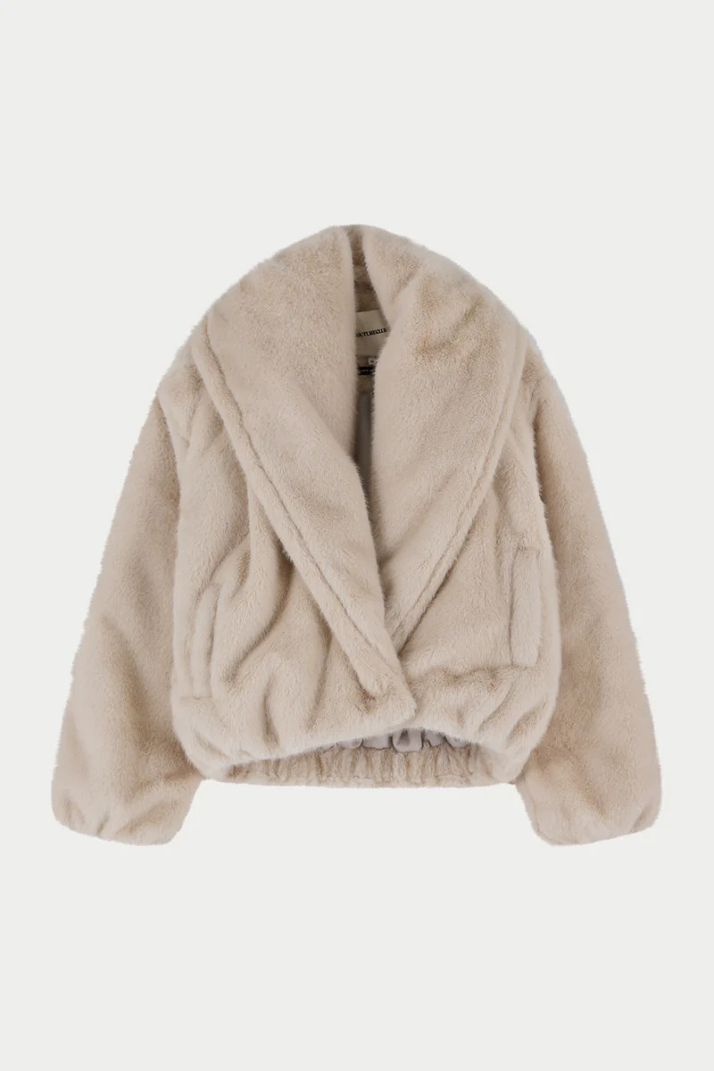 OVERSIZED COLLAR FAUX FUR PUFFER COAT - CREAM | The Couture Club
