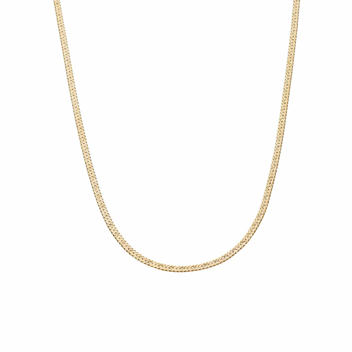 Estée Lalonde Long Flat Snake Chain Necklace 18ct Gold Plate | Daisy London Jewellery