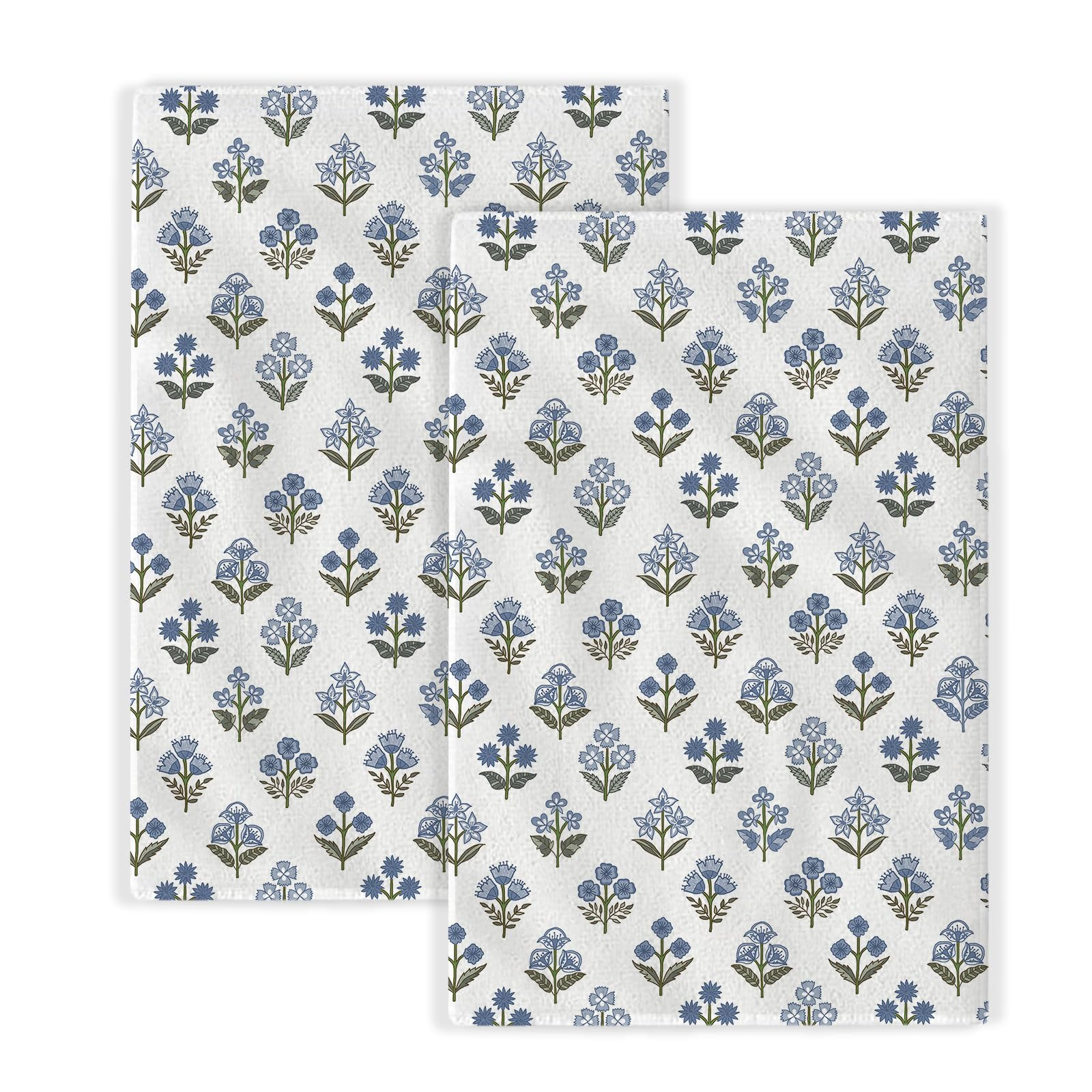 Blue Sage Green Block Print Spring Floral Kitchen Towels Vintage Flower Dish Towels, 16x24 Inch F... | Amazon (US)