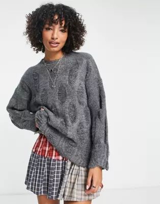 Reclaimed Vintage Inspired – Oversize-Pullover mit Leiternaht und Abnutzungen in Grau | ASOS (Global)