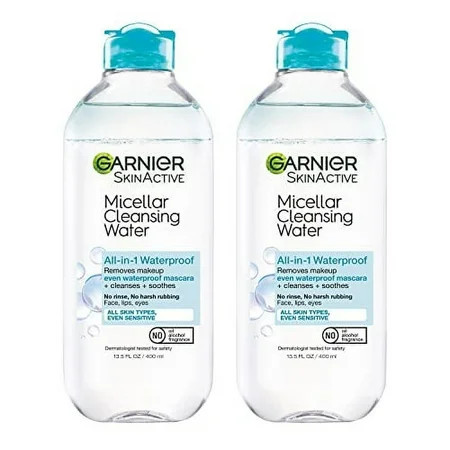 Garnier SkinActive Micellar Water For Waterproof Makeup, Facial Cleanser & Makeup Remover, 13.5 fl. oz, 2 count (Packaging May Vary) | Walmart (US)