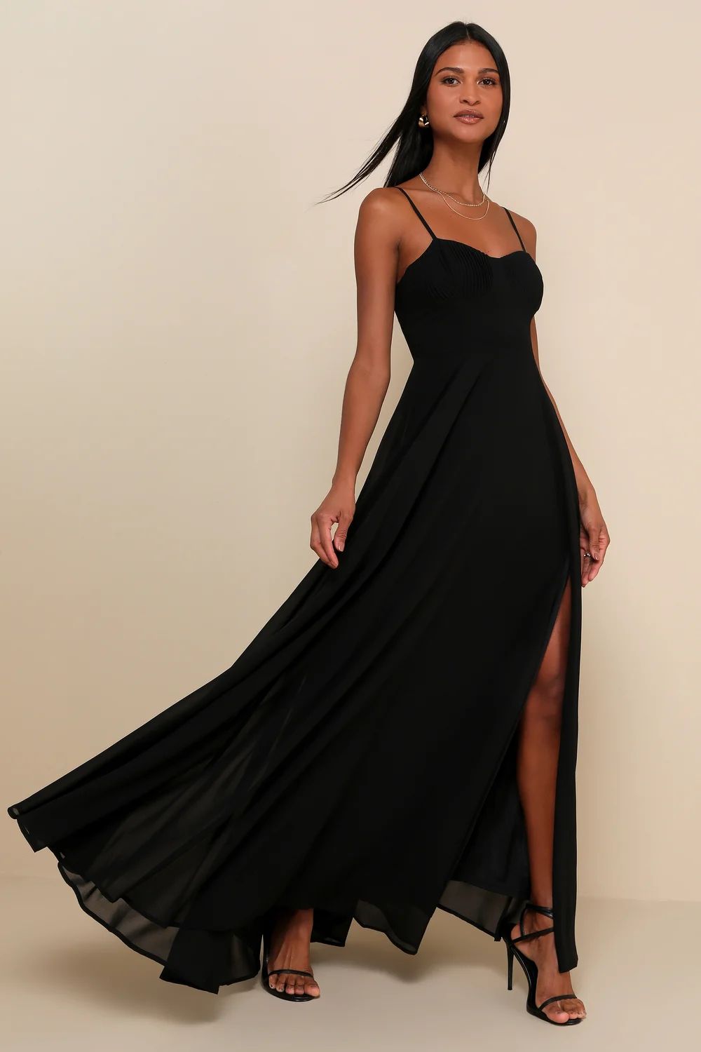 Cause for Commotion Black Pleated Bustier Maxi Dress | Lulus