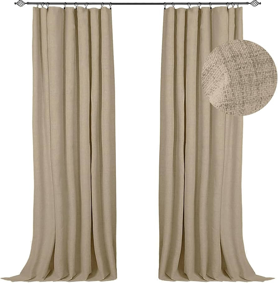 100% Blackout Shield Linen Blackout Curtains 96 Inches Long 2 Panels Set, Clip Rings/Rod Pocket B... | Amazon (US)