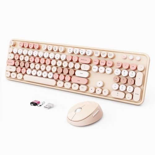 Wireless Keyboard and Mouse Combo, Ergonomic Full Size Typewriter Retro Round Keycaps Keyboard, Compatible with Windows, PC, Perfer for Home and Office Keyboards (Chocolate Color) | Amazon (US)