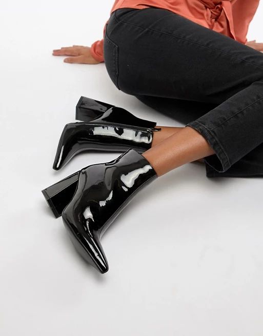 Public Desire Empire black patent block heeled ankle boots | ASOS US