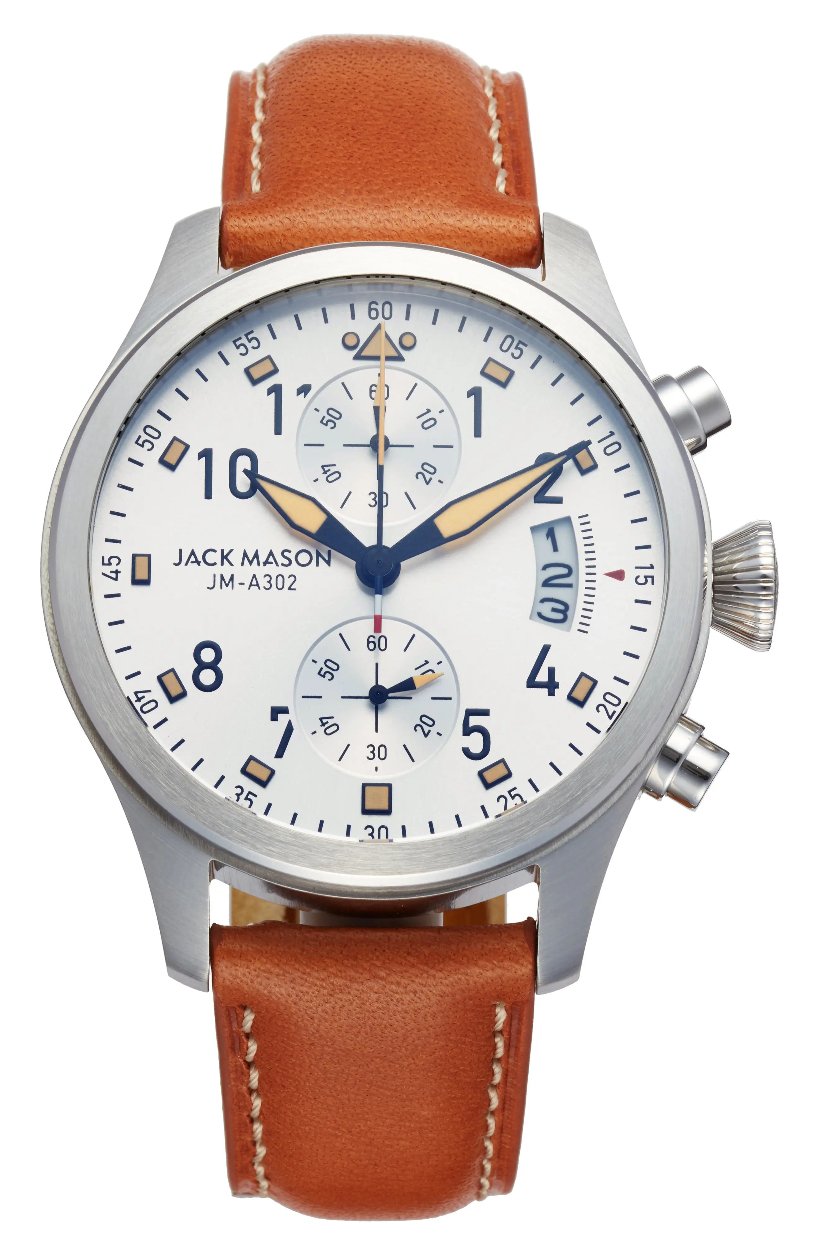 Aviation Chronograph Leather Strap Watch, 45mm | Nordstrom