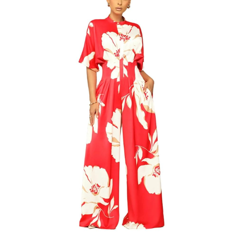 Jumpsuits for Women Short Sleeve Cinched Waist Loose Flowing One Piece Jumpsuits Rompers Trendy Y... | Amazon (US)