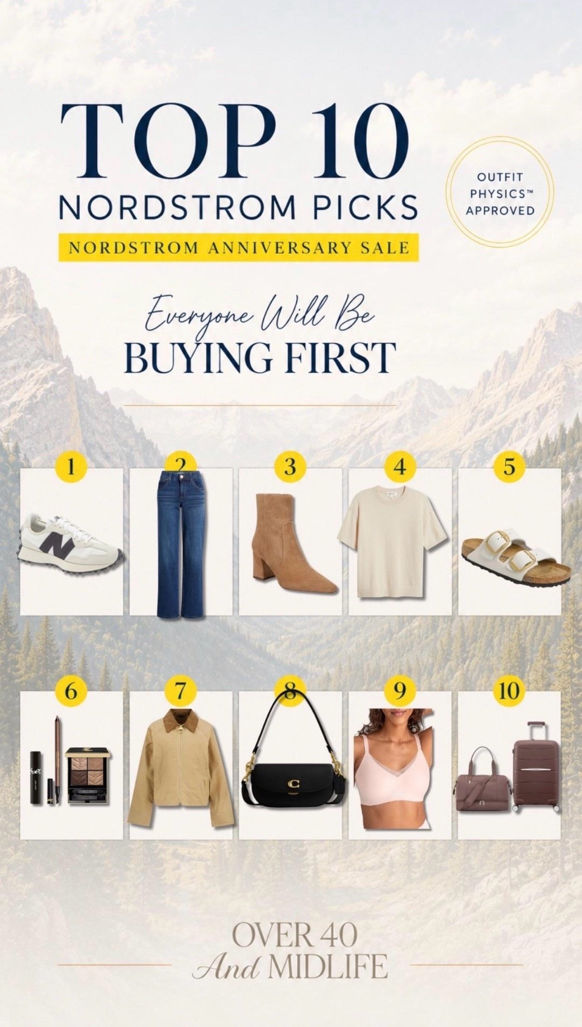 ✨Tap the bell, save and ❤️ start here over 40 fashion, midlife style, midsize fashion and luxury looks for less.  

The Nordstrom Anniversary Sale is here, and these are the 10 pieces I predict everyone will buy first. Start with the New Balance sneakers, flattering wide-leg jeans, and classic suede ankle boots. The short-sleeve sweater is an easy polished layer, while the Birkenstock sandals are a wear-now favorite. Beauty lovers will grab the makeup set, and the neutral jacket is my early fall hero. The Coach shoulder bag gives quiet-luxury energy, the wireless bra is a comfort must, and the matching travel bag and luggage are made for fall trips. These are my Outfit Physics™ approved picks!

👑 Helping you look good, feel good.-Lindsey Denver   Check back daily for belly-friendly style, confidence, and Outfit Physics™.

Comment SHOP below to receive a DM with the link to this post on my LTK ⬇ https://liketk.it/6ictu

#LTKOver40 #LTKSaleAlert #LTKMidsize

Comment SHOP below to receive a DM with the link to this post on my LTK ⬇ https://liketk.it/6iyCB
