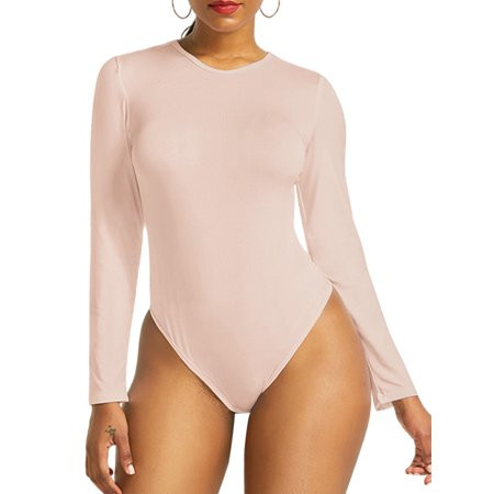 Avamo Crew Neck Bodysuit for Women Long Sleeve Bodysuit Tops Bodycon Leotard Romper Jumpsuits | Walmart (US)
