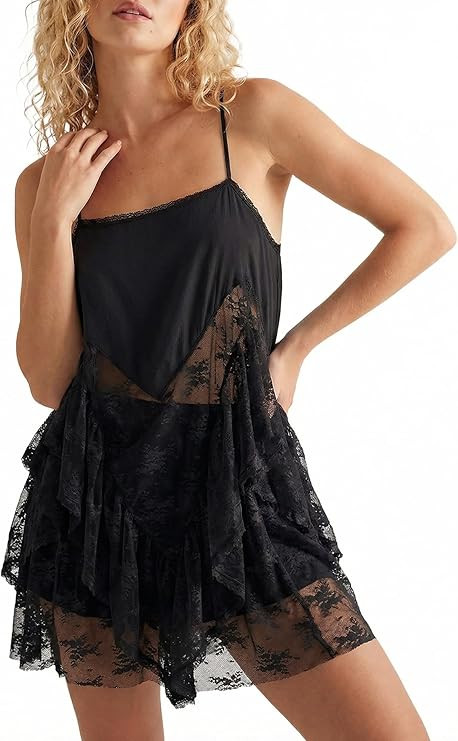 Jenkoon Womens Lace Slip Dress Sweet Summer Mini Dress with Adjustable Straps Square Neckline Sli... | Amazon (US)
