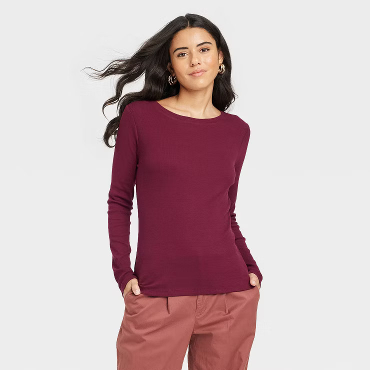 Women's Long Sleeve Ribbed T-Shirt - A New Day™ | Target
