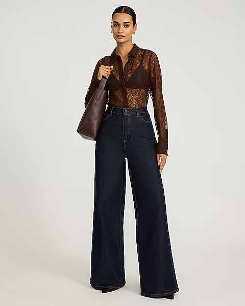 Sheer Lace Essential Shirt | Express