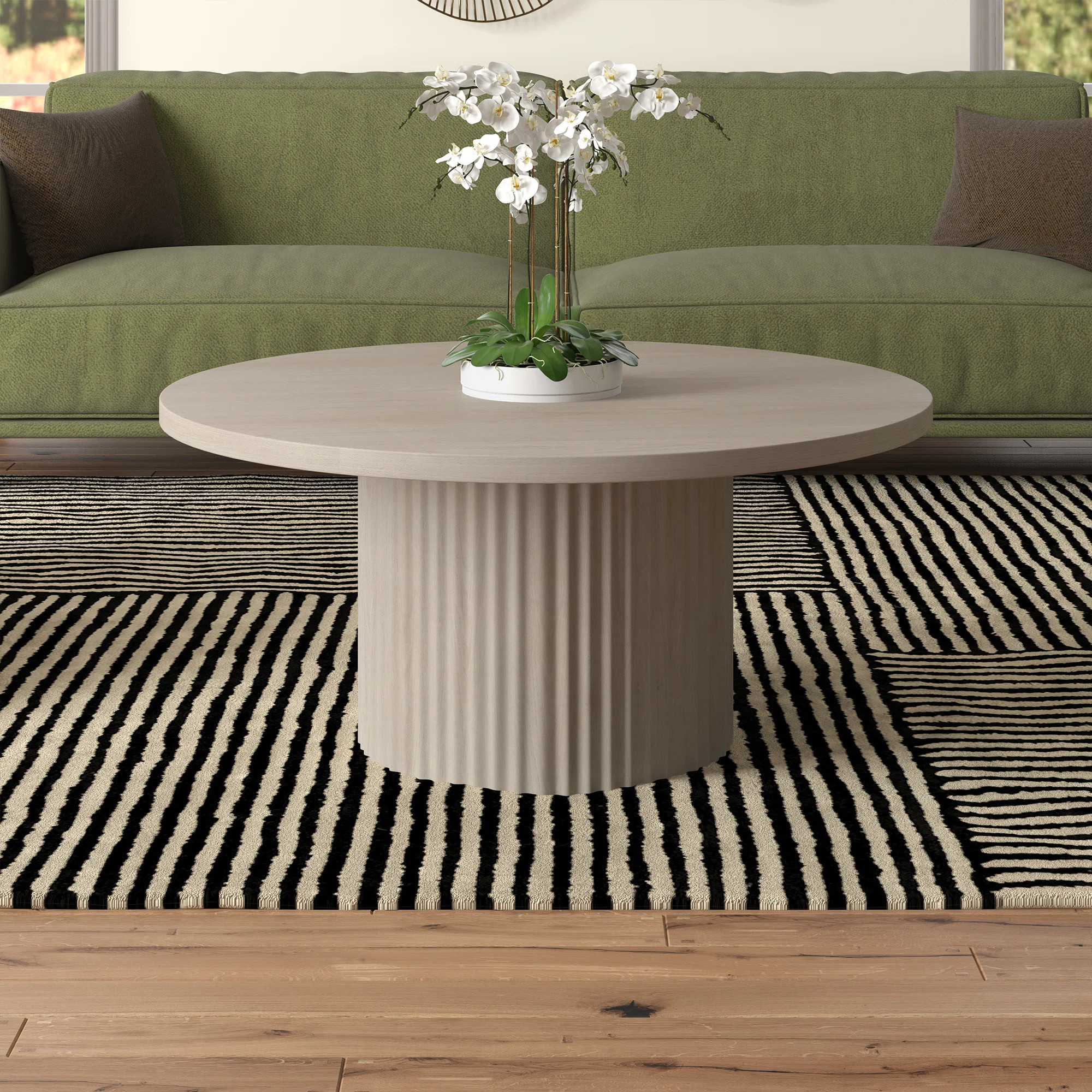 Minneota 32" Wide Round Coffee Table in Black Grain | Wayfair North America