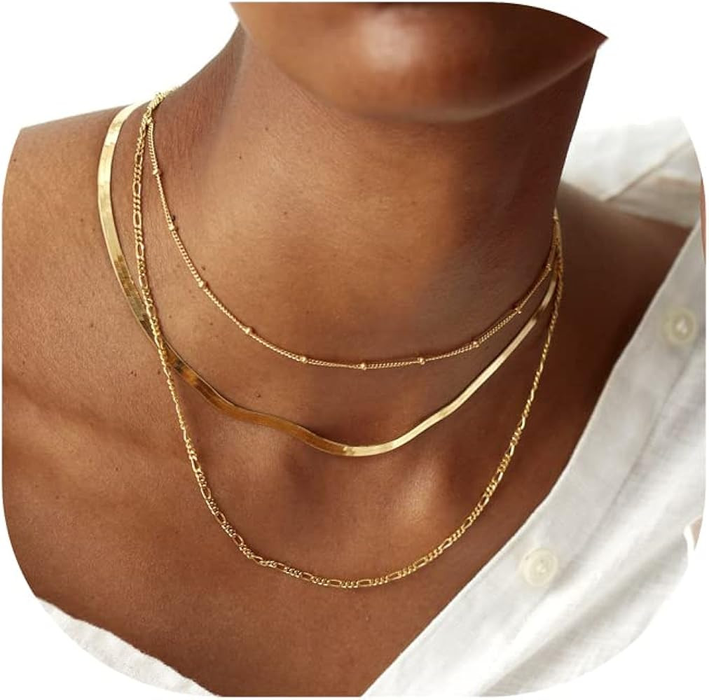 Freekiss Women's Layered Necklace Set - 3 Piece Dainty Gold Jewelry for Everyday Stacking | 14K G... | Amazon (US)