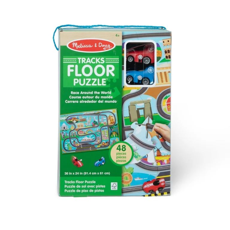 Melissa & Doug Race Around the World Tracks Cardboard Jigsaw Floor Puzzle and Wind-Up Vehicles ... | Walmart (US)