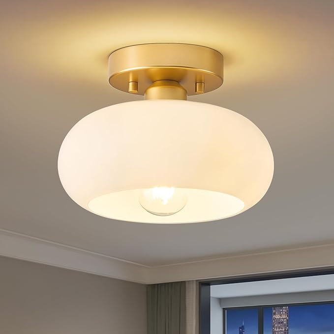 Mid-Century Modern Gold Semi Flush Mount Ceiling Light, Kitchen Ceiling Light Fixture with Glass ... | Amazon (US)