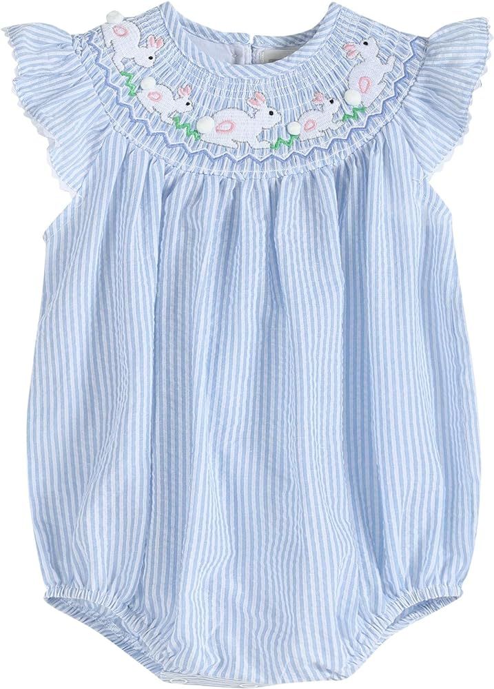 Lil cactus Girls Baby and Toddler Easter Bunny Smocked Romper | Amazon (US)