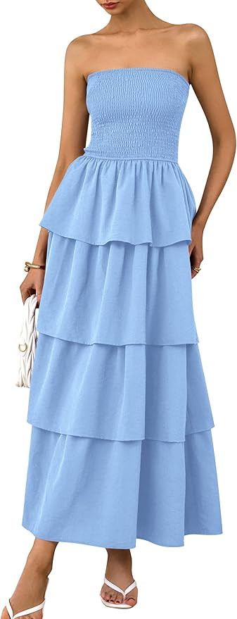 PRETTYGARDEN Women's Maxi Dress 2025 Summer Off Shoulder Smocked Tiered Ruffle Long Flowy Dresses... | Amazon (US)