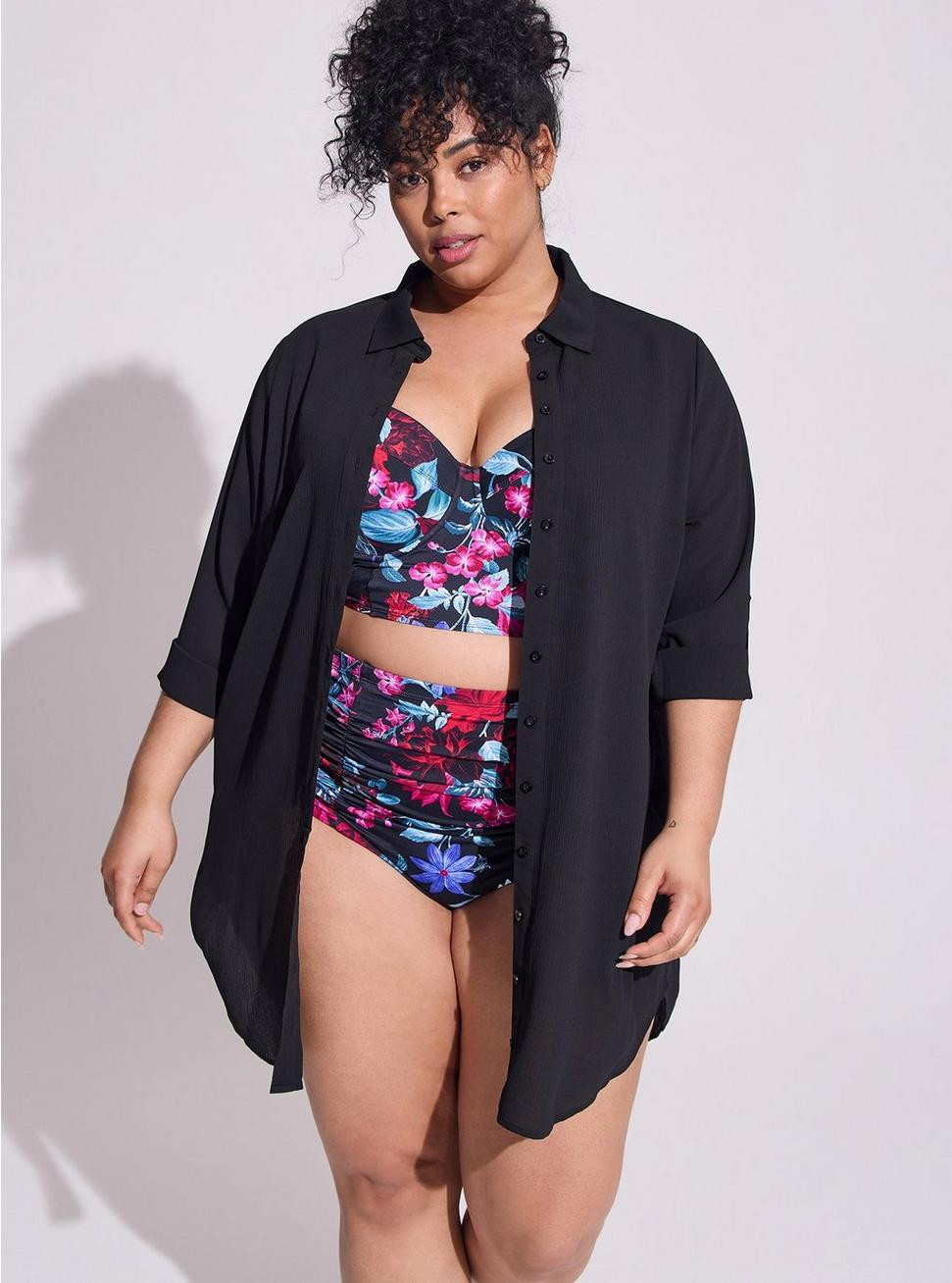 Mini Crepe Button-Down Coverup Shirt Dress | Torrid (US & Canada)