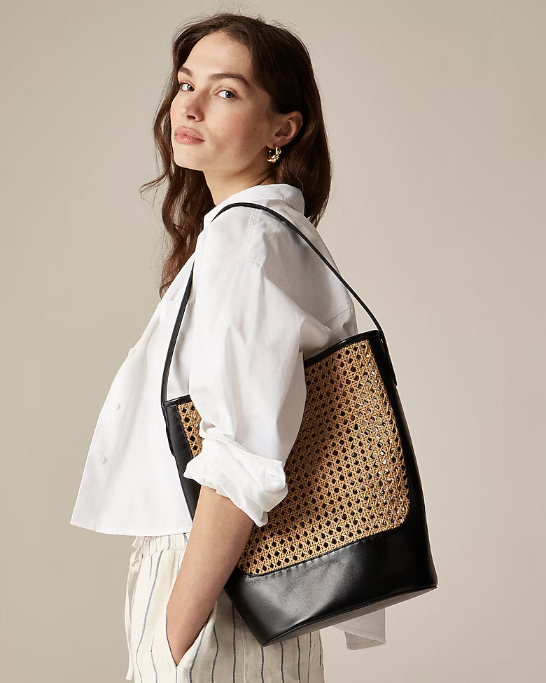 Berkeley bucket bag in faux raffia and leather | J. Crew US