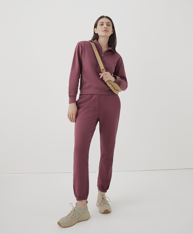 essential loopback terry quarter zip sweatshirt | Pact Apparel