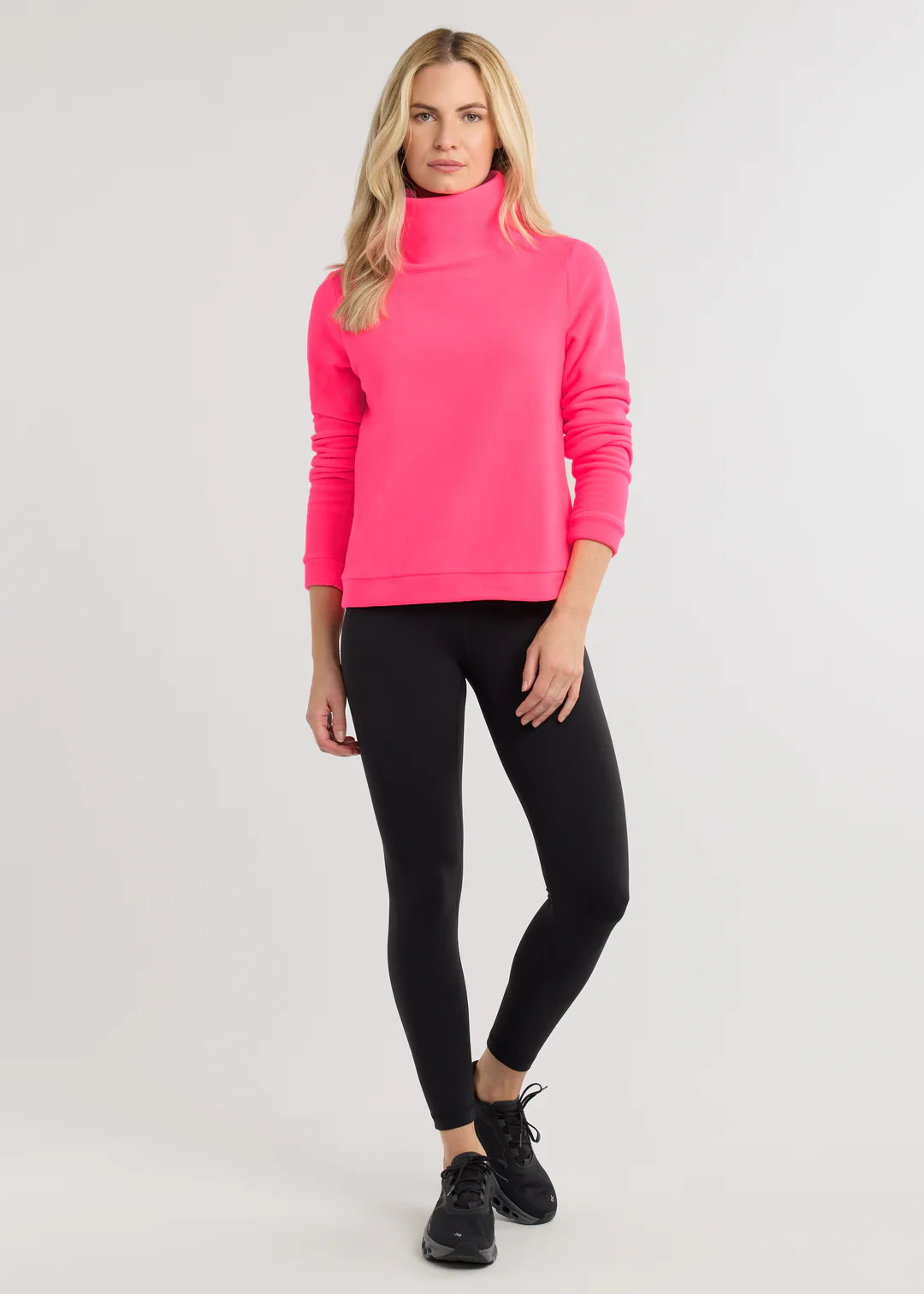 Park Slope Turtleneck in Vello Fleece (Neon Pink) | Dudley Stephens