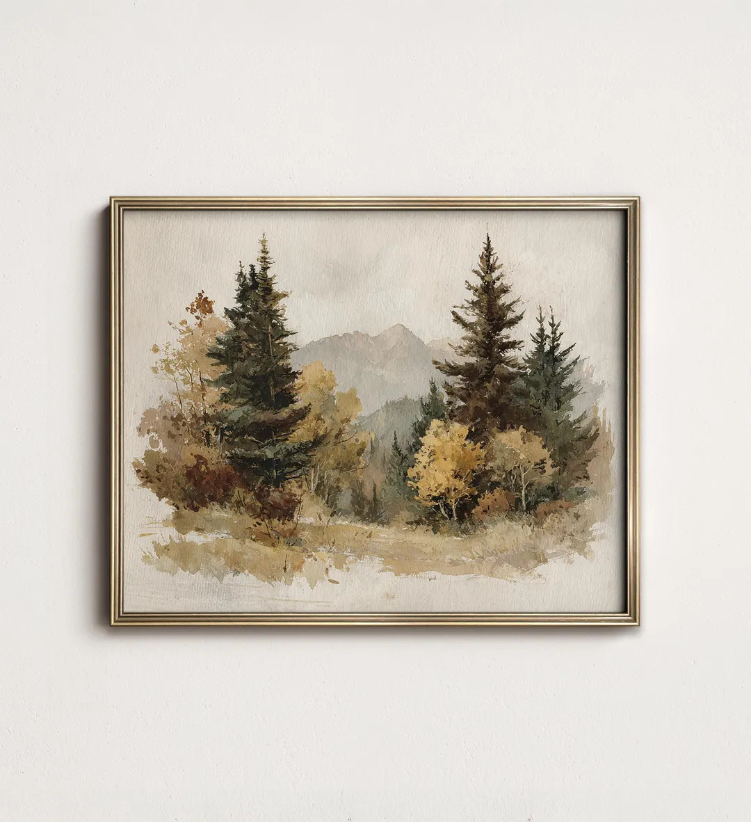 Autumn Mountain Forest Landscape Watercolor Painting, Rustic Fall Wall Decor Gift, PRINTABLE Digi... | Etsy (US)