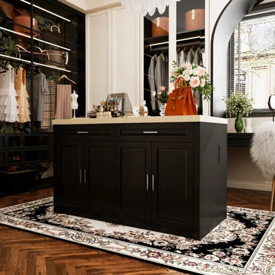 Modern Closet Island With Stone-Textured Top & Built-In Power Outlets | Wayfair North America