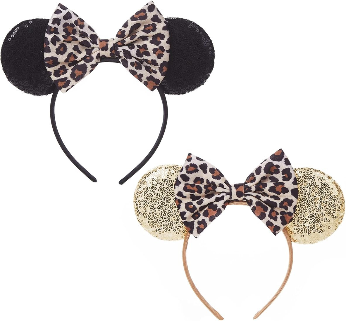 2PCS Mouse Ears Headband Bow Glitter Costume Hair Accessories for Women Kids Trip Party Supplies | Amazon (US)