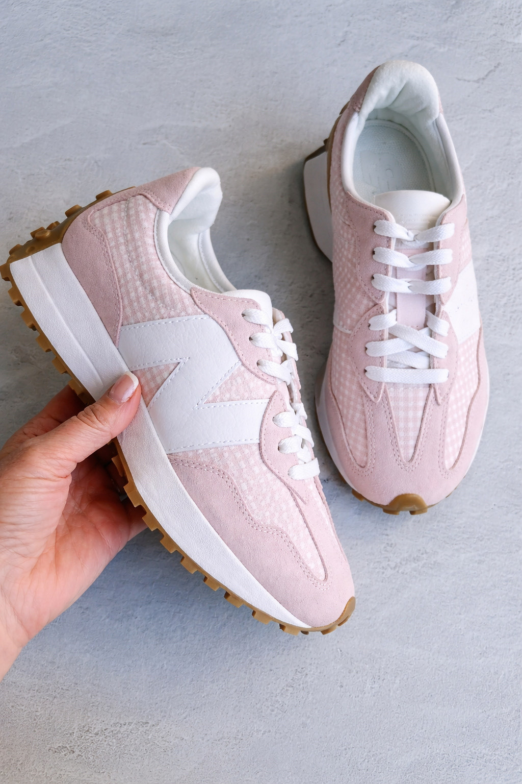 Spring pink gingham 327 new balance sneakers my favorite style hands down! #shoes #sneakers 

#LTKMothersDay #LTKActive #LTKSeasonal