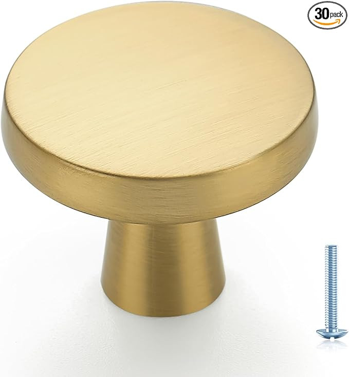 Ravinte Brushed Brass Cabinet Knobs Solid Pulls Single Hole 30 Pack | Amazon (US)