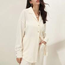 Drop Shoulder Button Front Shirt | SHEIN