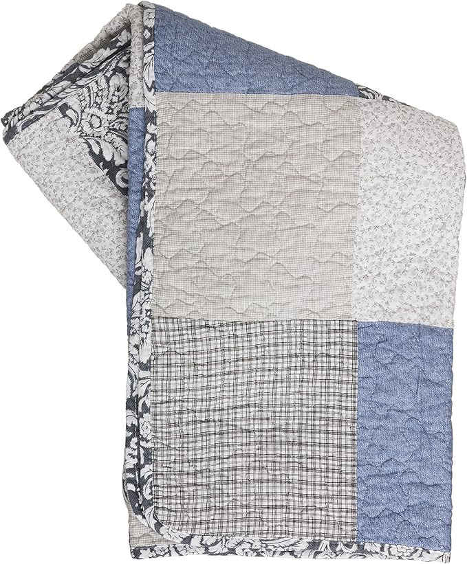 SLPR Sweet Dreams 50" x 60" Cotton Checkered Throw: Patchwork Quilted Blanket, Grey and Blue Cove... | Amazon (US)