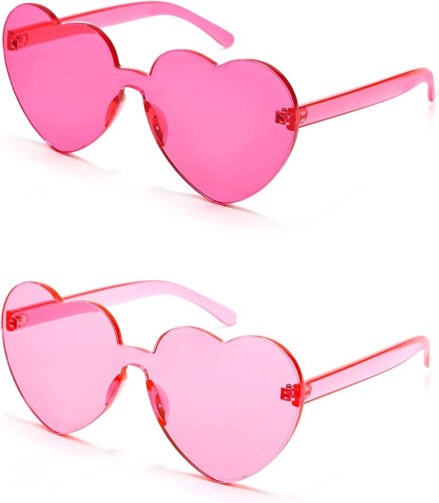 LUCKYCHRIS 2 Pairs Thick Heart Sunglasses for Women Heart Shaped Sunglasses Bulk Rimless Fun Sung... | Amazon (US)