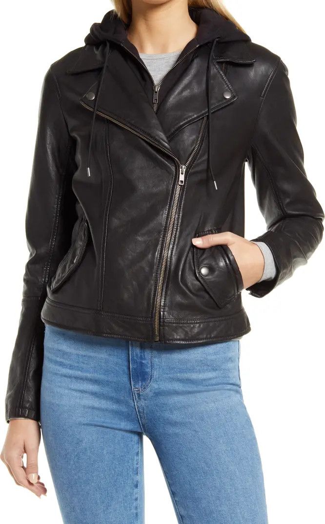 Leather Moto Jacket with Removable Hood | Nordstrom