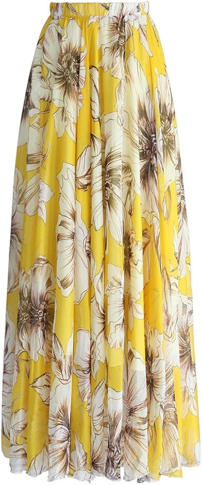 CHICWISH Women's Floral Watercolor Flower Maxi Floral Chiffon Slip Skirt | Amazon (US)